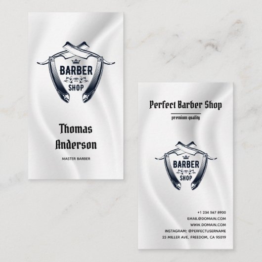 Minimalistisches Schwarz-Weiß-Logo Barbershop Mode Visitenkarte (Vorne/Hinten)