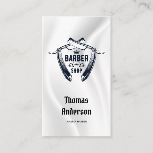 Minimalistisches Schwarz-Weiß-Logo Barbershop Mode Visitenkarte (Vorderseite)