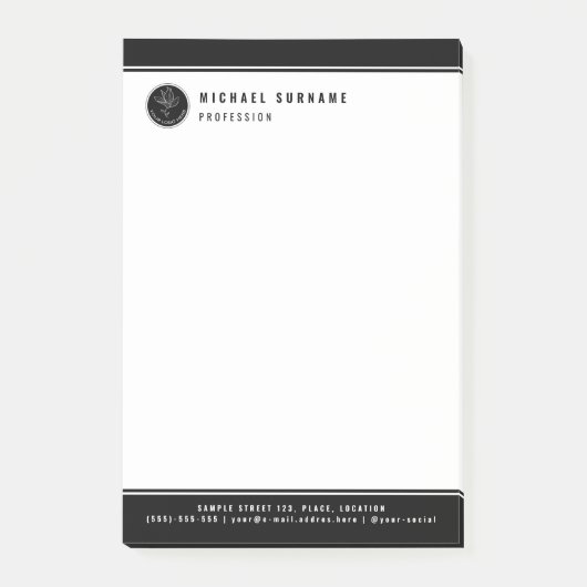 Minimalistisches Schwarz-Weiß-Logo und Text Post-it Klebezettel (Vorderseite)