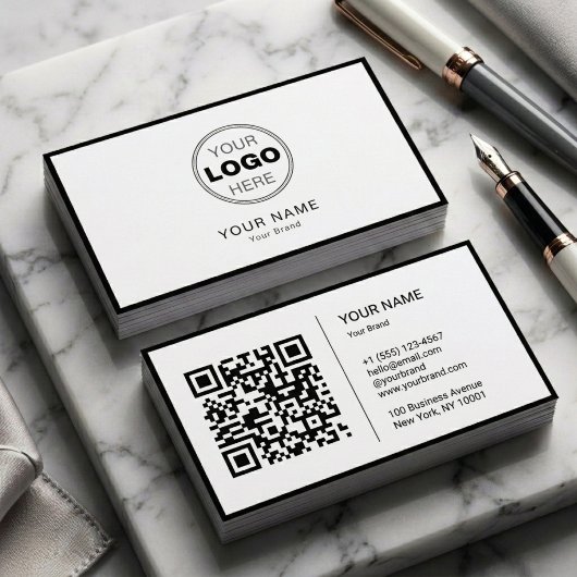 Minimalistisches Schwarz-Weiß-Modernes QR-Code-Log Visitenkarte