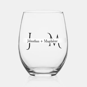 Minimalistisches Schwarz-Weiß-Monogramm-Hochzeit Weinglas Ohne Stiel