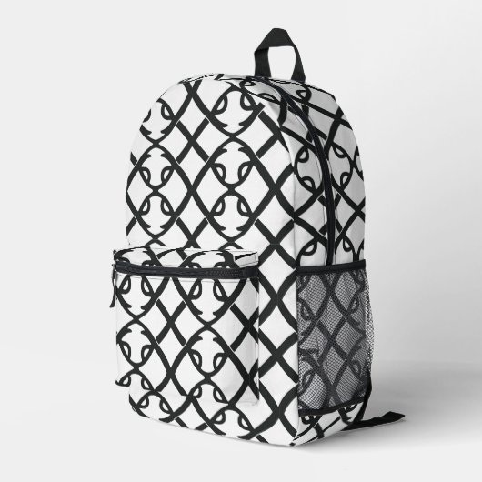 Minimalistisches Schwarz-Weiß-Muster Bedruckter Rucksack (Rückseitige Ecke Rechts)