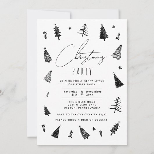 Minimalistisches Schwarz-Weiß-Party Einladung (Vorderseite)