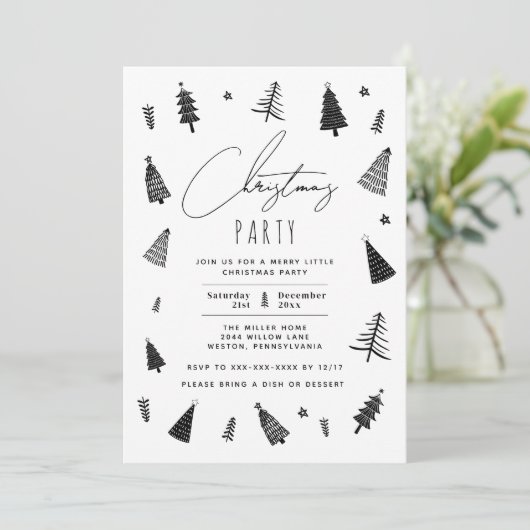 Minimalistisches Schwarz-Weiß-Party Einladung (Stehend Vorderseite)