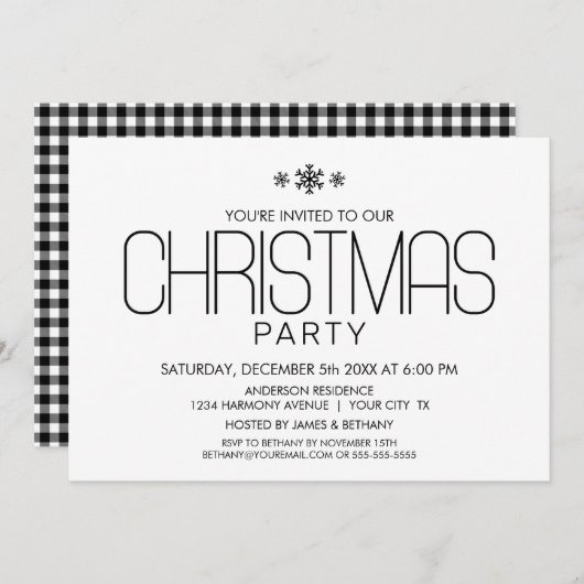 Minimalistisches Schwarz-Weiß-Party Einladung (Vorne/Hinten)