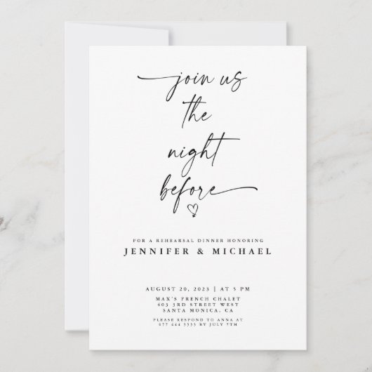 Minimalistisches Schwarz-Weiß-Probe Einladung (Vorderseite)