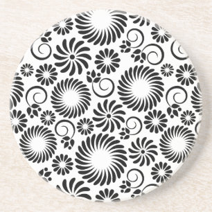 Minimalistisches Schwarz-Weiß-Retro-Spiralblumenmu Getränkeuntersetzer