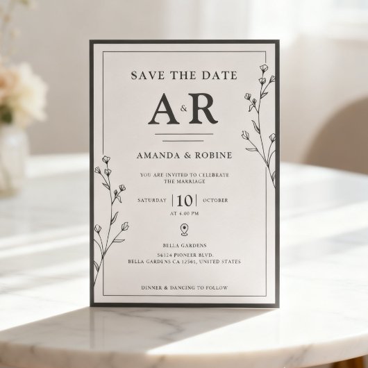 Minimalistisches Schwarz-Weiß Save The Date
