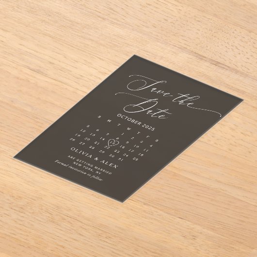 Minimalistisches Schwarz-weiß Save the Date Acryleinladungen (Ablage )