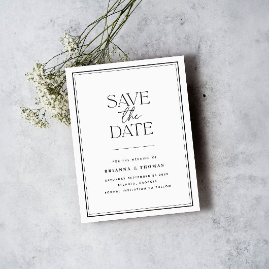 Minimalistisches Schwarz/Weiß Save the Date Ankündigungspostkarte