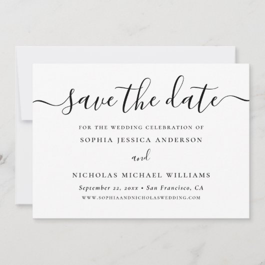 Minimalistisches Schwarz-Weiß-Script | Elegantes F Save The Date (Vorderseite)