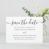 Minimalistisches Schwarz-Weiß-Script | Elegantes F Save The Date (Stehend Vorderseite)