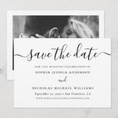 Minimalistisches Schwarz-Weiß-Script | Elegantes F Save The Date (Vorne/Hinten)