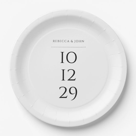 Minimalistisches Schwarz-Weiß-Sonderdatum Pappteller (Vorderseite)