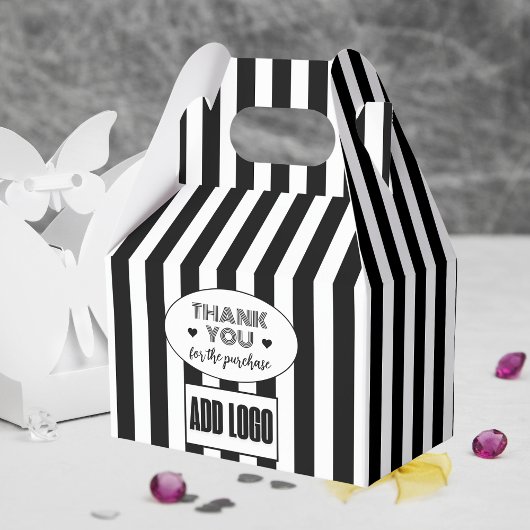 Minimalistisches Schwarz-Weiß-Streifen-Logo Geschenkschachtel