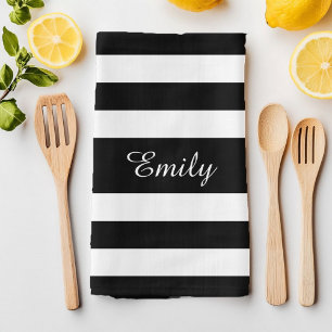 Minimalistisches Schwarz-Weiß-Streifenmuster Namen Handtuch