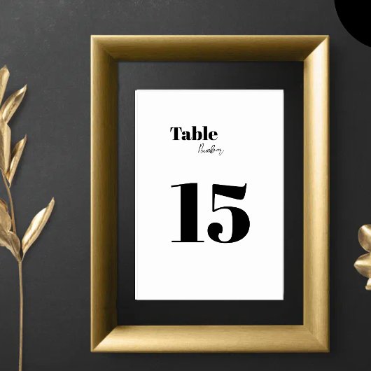 Minimalistisches Schwarz/Weiß Tischnummer