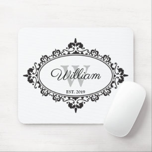 Minimalistisches Schwarz-Weiß-Vintage-Damaskus-Mon Mousepad