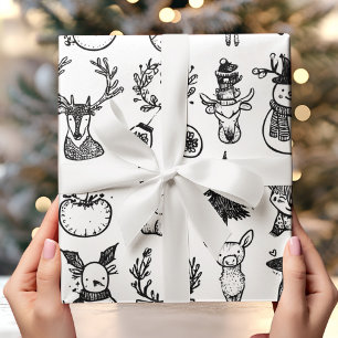 Minimalistisches Schwarz-Weiß-Weihnachten Geschenkpapier
