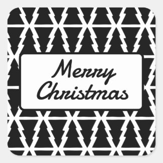 Minimalistisches Schwarz & Weiß Weihnachtsbaummust Quadratischer Aufkleber