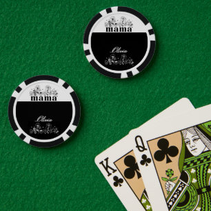 Minimalistisches Schwarz-Weiß-Wildblumen-Mama-Einz Pokerchips