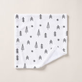 Minimalistisches Schwarz-Weiß-Winterwaldmuster Badhandtuch Set (Waschlappen)