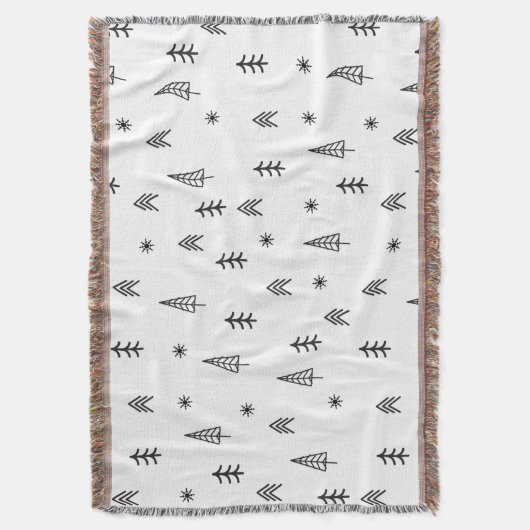 Minimalistisches Schwarz-Weiß-Winterwaldmuster Decke (Vorderseite Vertikal)