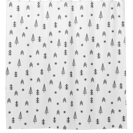 Minimalistisches Schwarz-Weiß-Winterwaldmuster Duschvorhang (Vorderseite)