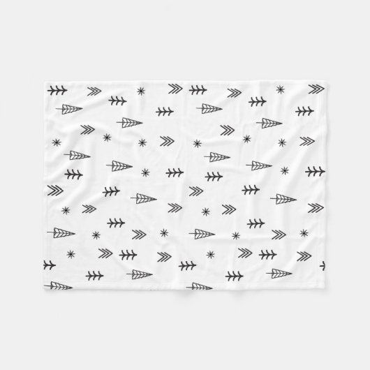 Minimalistisches Schwarz-Weiß-Winterwaldmuster Fleecedecke (Vorderseite (Horizontal))