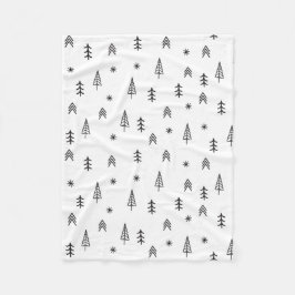 Minimalistisches Schwarz-Weiß-Winterwaldmuster Fleecedecke