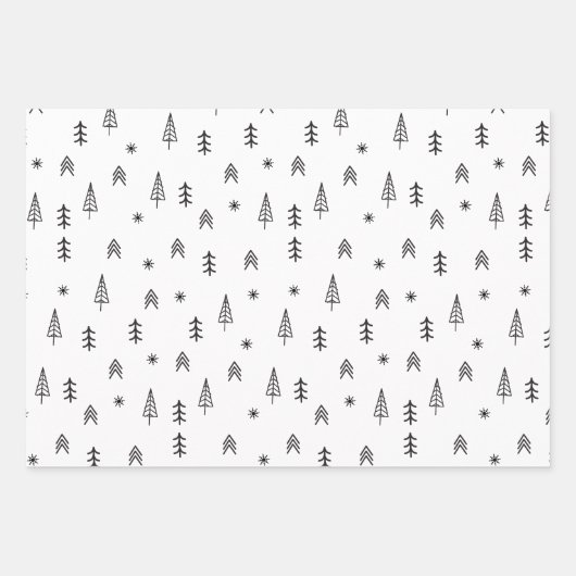 Minimalistisches Schwarz-Weiß-Winterwaldmuster Geschenkpapier Set (Vorderseite 3)
