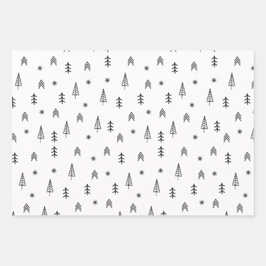 Minimalistisches Schwarz-Weiß-Winterwaldmuster Geschenkpapier Set (Vorderseite 2)