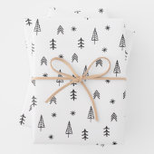 Minimalistisches Schwarz-Weiß-Winterwaldmuster Geschenkpapier Set (Beispiel)