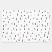 Minimalistisches Schwarz-Weiß-Winterwaldmuster Geschenkpapier Set (Vorderseite)