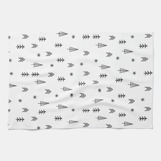 Minimalistisches Schwarz-Weiß-Winterwaldmuster Geschirrtuch (Horizontal)