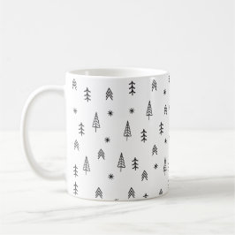 Minimalistisches Schwarz-Weiß-Winterwaldmuster Kaffeetasse