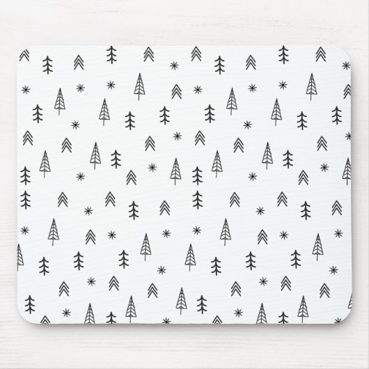 Minimalistisches Schwarz-Weiß-Winterwaldmuster Mousepad (Vorne)
