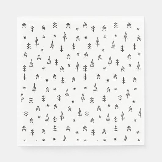 Minimalistisches Schwarz-Weiß-Winterwaldmuster Serviette (Vorderseite)