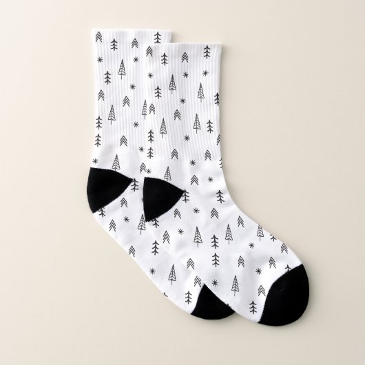 Minimalistisches Schwarz-Weiß-Winterwaldmuster Socken (Paar)
