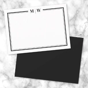 Minimalistisches Schwarz Weiß Zwei-Rahmen-Monogram Mitteilungskarte