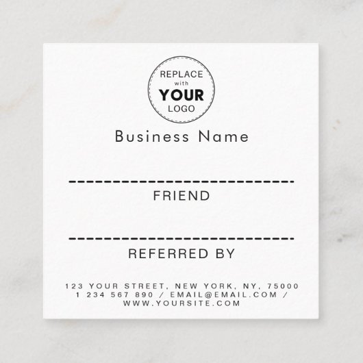 Minimalistisches Schwarz-weißes Add-Logo Schlicht Empfehlungskarte (Rückseite)