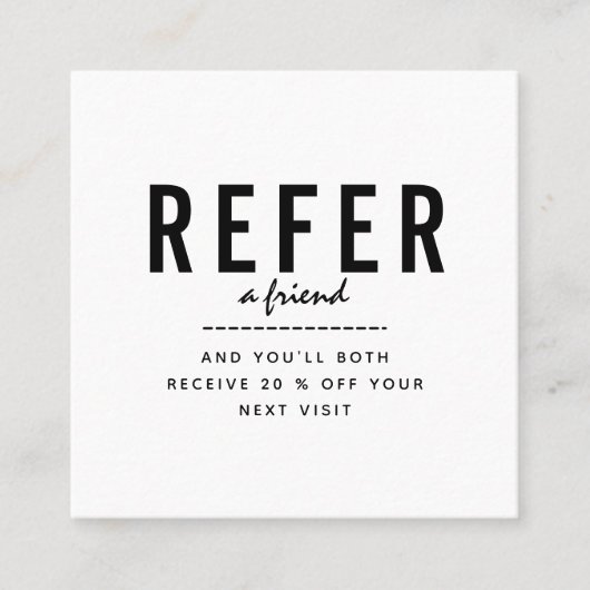 Minimalistisches Schwarz-weißes Add-Logo Schlicht Empfehlungskarte (Vorderseite)