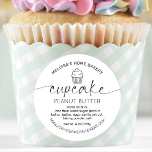Minimalistisches Schwarz-weißes Calligrafie-Cupcak Runder Aufkleber