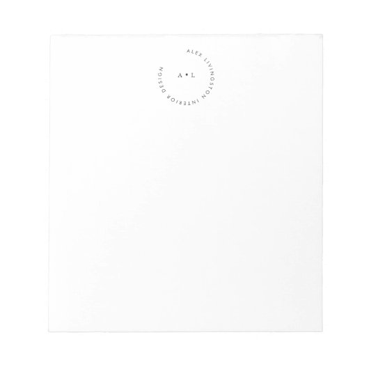 Minimalistisches Schwarz-weißes Circle Monogram Lo Notizblock (Vorderseite)