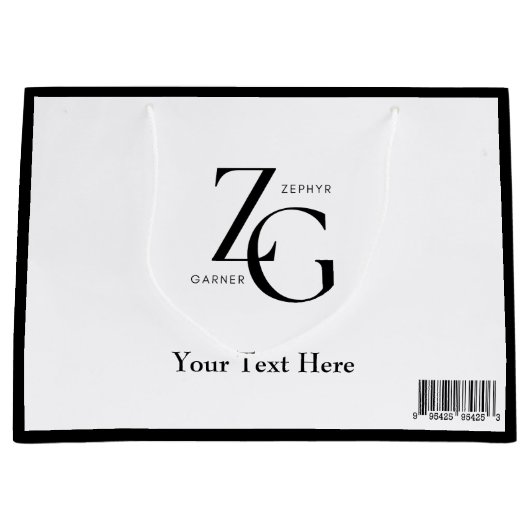 Minimalistisches Schwarz-weißes Firmenlogo Große Geschenktüte (Vorderseite)