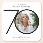 Minimalistisches Schwarz-weißes Foto 70. Geburtsta Rechteckiger Pappuntersetzer (Vorderseite)