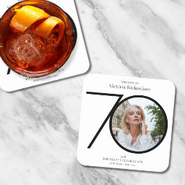 Minimalistisches Schwarz-weißes Foto 70. Geburtsta Rechteckiger Pappuntersetzer