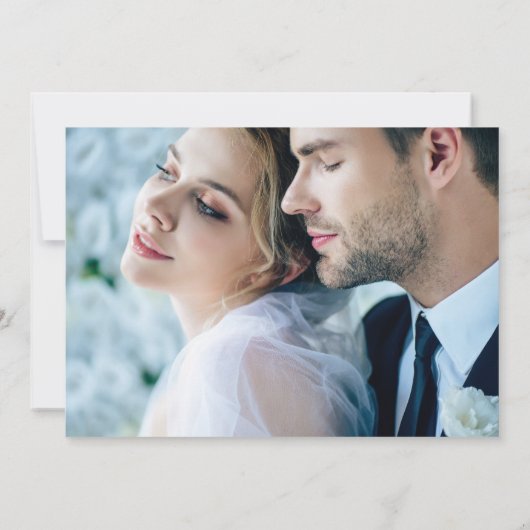 Minimalistisches Schwarz-weißes Foto Hochzeit Dank Karte (Rückseite)