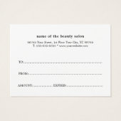 Minimalistisches Schwarz-weißes Geschenkgutachten (Rückseite)