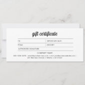 Minimalistisches Schwarz-weißes Geschenkzertifikat (Vorderseite)